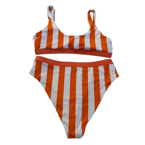 NWOT Women’s White Orange Stripes Two Piece Bathing Suit Size XL - Picture 4 of 17